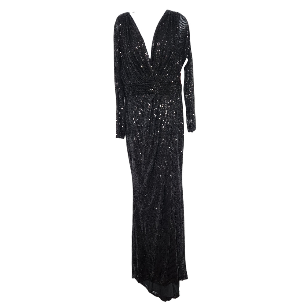 IEENA for MacDuggal SEQUINED LONG SLEEVED BLACK EVENING GOWN 10 - Picture 4 of 9